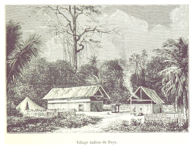 Luftaufnahme eines ländlichen Dorfes in den Philippinen mit Häusern, Bäumen und Vegetation unter einem klaren Himmel, mit Text unten.