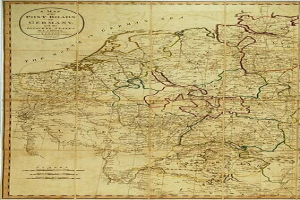 Detailierte Karte der deutschen Poststraßen mit beschrifteten Städten, Dörfern und geografischen Merkmalen.