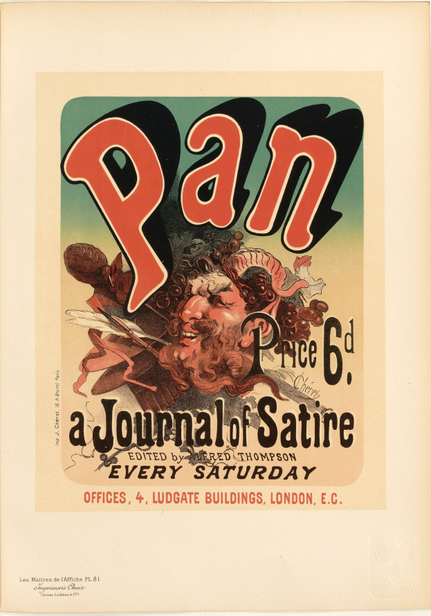 Ein Plakat mit einer Person mit kurzen, dunklen Haaren in einem weißen Hemd mit einem ernsten Gesichtsausdruck und der Inschrift "Pan: Ein Satiremagazin" in fetter, schwarzer Schrift.