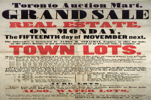 Ein Werbeplakat für die Toronto Auction Mart Grand Sale of Real Estate, die für den Montag, den 15. November, angesetzt ist.
