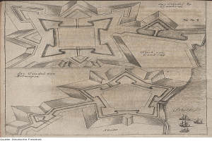Ein offenes altes Buch mit einem detaillierten Stadtplan