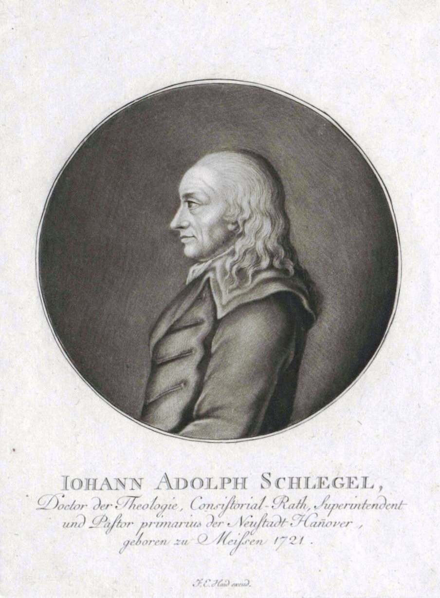 Porträt von Johann Adolf Schlegel, ein Mann in einem Anzug mit ernstem Gesichtsausdruck, konzentriertem Blick und ordentlich frisiertem Haar.