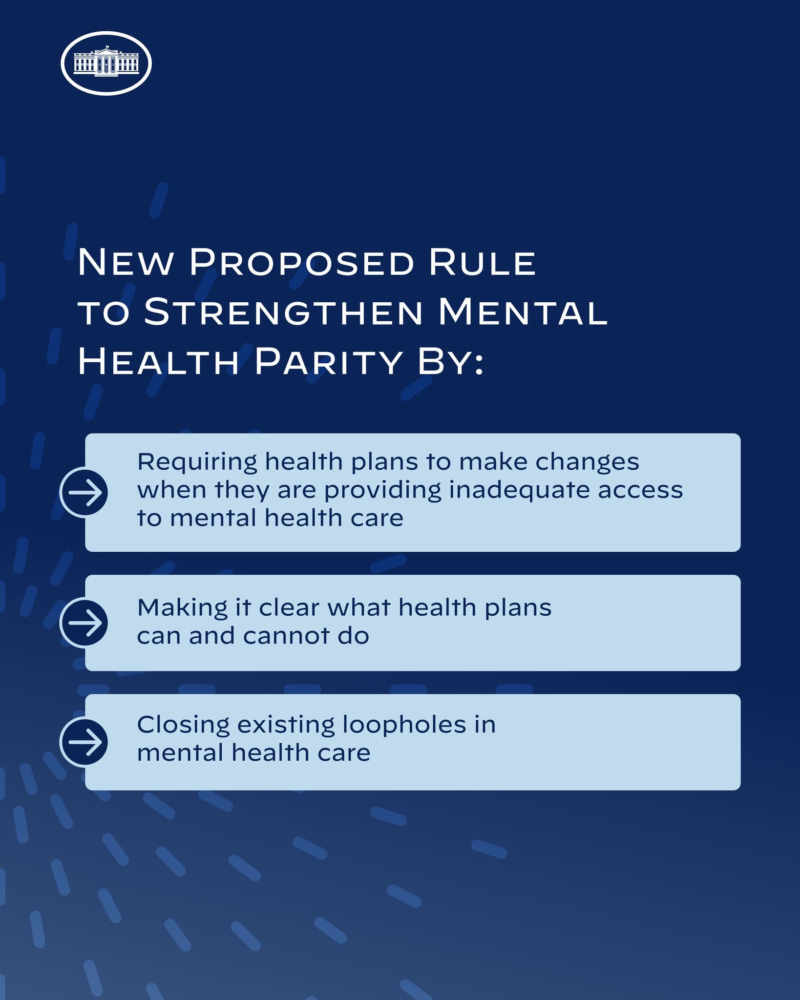 Blauer Hintergrund mit wei├čer Schrift und einem wei├čem Kreis-Logo, das eine vorgeschlagene Regel zur St├Ąrkung der psychischen Gesundheit umr├Ąndet.