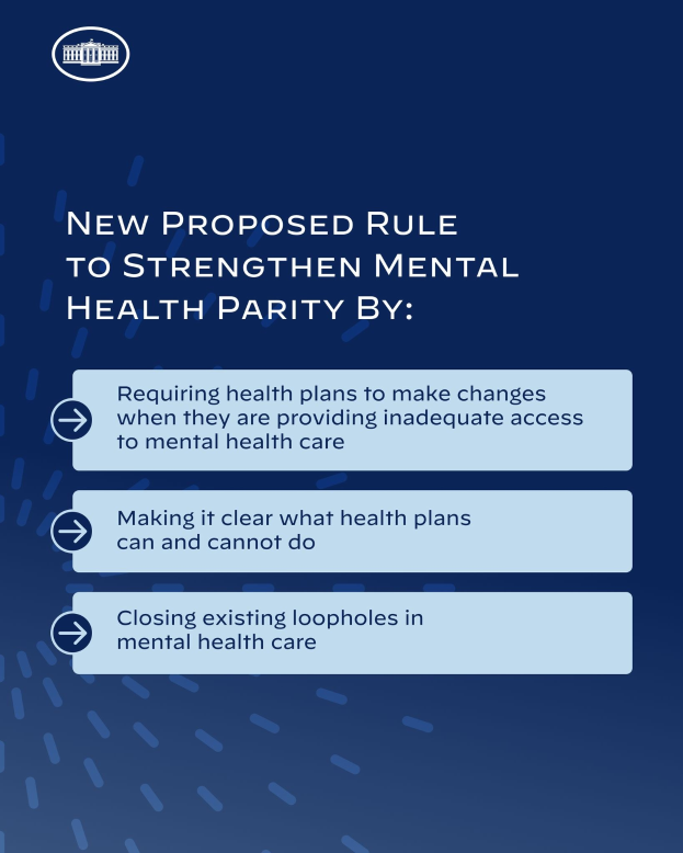 Blauer Hintergrund mit wei├čer Schrift und einem wei├čem Kreis-Logo, das eine vorgeschlagene Regel zur St├Ąrkung der psychischen Gesundheit umr├Ąndet.