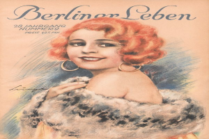 Frau mit roten Haaren in einem Nerzmantel auf dem Cover einer Berliner Leben Zeitschrift im 1950er-Look mit fetter schwarzer Schrift, die 'Berliner Lebens.' lautet