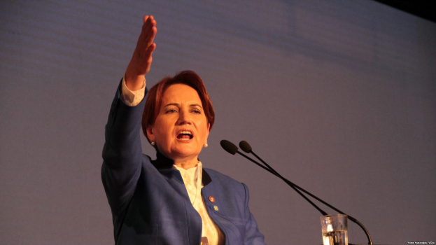 Frau steht an einem Rednerpult mit einem Bildschirm dahinter, hält eine Rede und hat ein Glas Wasser sowie zwei Mikrofone vor sich.