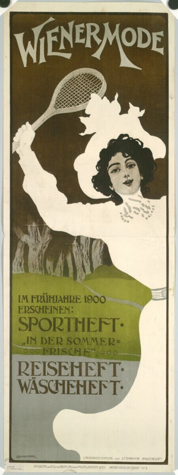 Ein Tennisturnierplakat aus den 1920er Jahren, das eine Frau mit einem Schläger zeigt.