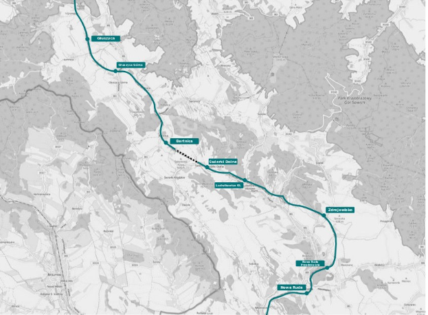 Blaue Linie auf einer Stadtkarte, die die Route einer Radtour mit Start- und Endpunkten zeigt.