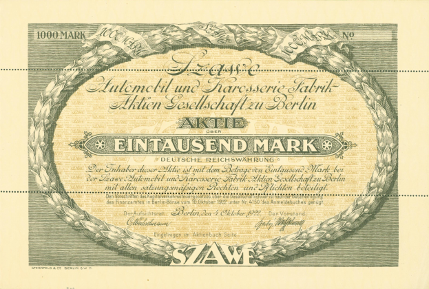 Ein altes deutsches Banknoten mit einem Kranz und Text, der seinen Nennwert angibt.