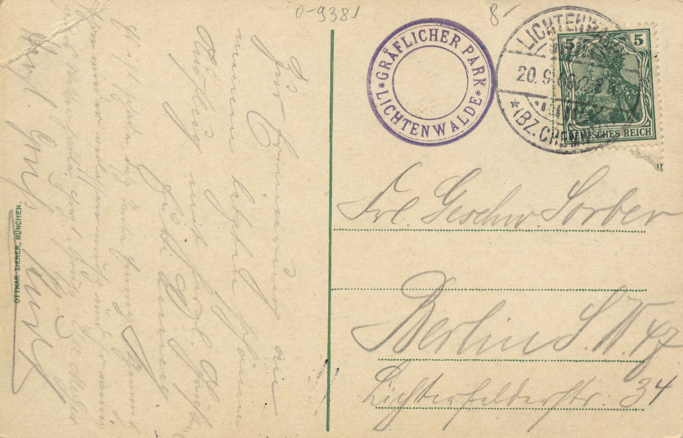 Alte Postkarte mit einer Briefmarke, die "Lichtenwald, Deutschland - Einschreiben nach Deutschland" lautet, mit handschriftlichem Text und zwei zusätzlichen Briefmarken in der oberen rechten Ecke.