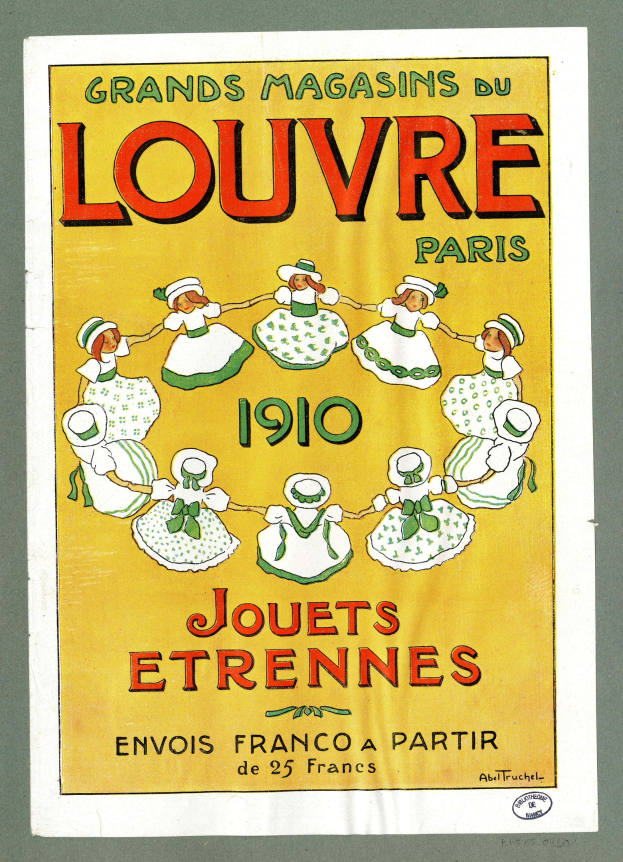Plakat für das Louvre Paris im Jahr 1910, das eine Gruppen-Tanzveranstaltung ankündigt.