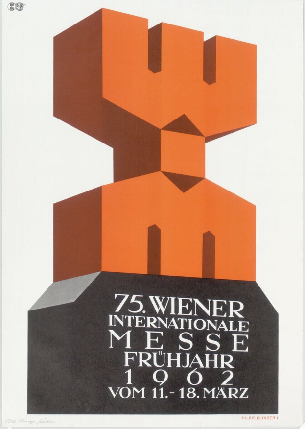 Plakat für die 75. Internationale Messe Frühjahr in München, Deutschland, mit einer zentralen farbenfrohen Skulptur und Veranstaltungseinzelheiten auf einem weißen Hintergrund.